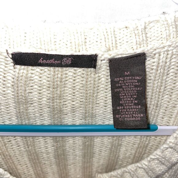 Heather B Women’s Cable Knit Sweater Size Medium Ivory Going Out Party 3/4 Slv - Picture 2 of 12